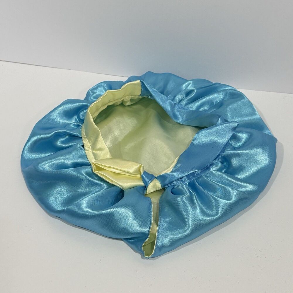 Handmade Satin Sleep Bonnet Tie Closure Reversible Blue Yellow Hair Cap - Picture 6 of 10